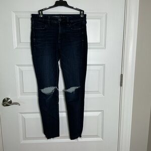 American Eagle Outfitters Dark Blue Distressed Skinny Jeans